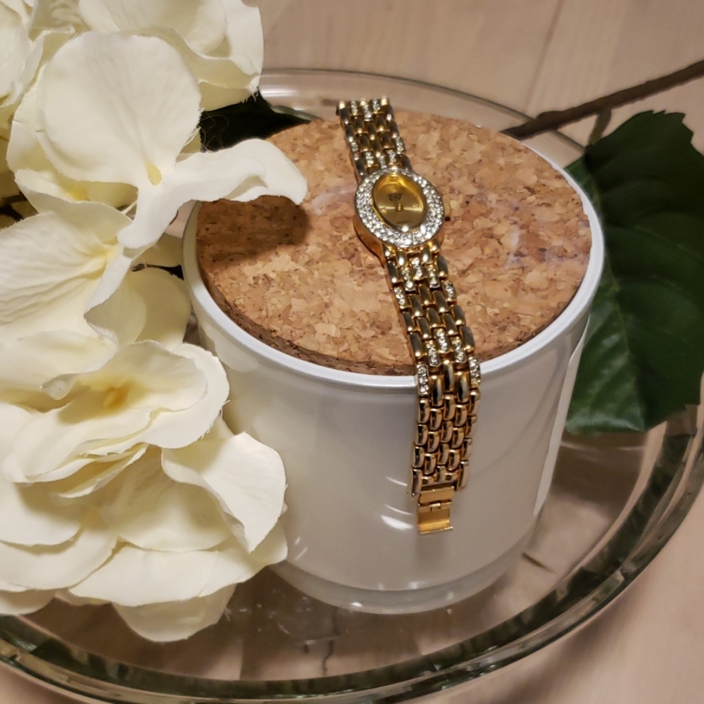 Goldtone watch with rhinestones